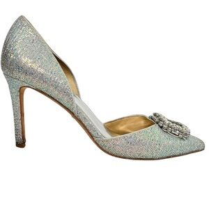 Badgley Mischka Gaiana Pumps Heels Sparkle Embellished Silver Size 8.5